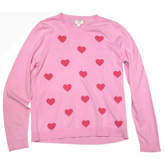 J. Crew Sweaters - J. Crew Teddie Soft Pink and Red Hearts Crew Neck Sweater. Size L